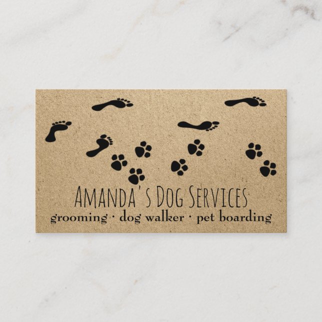 Rustic Dog Sitter Pet Services Grooming Paw Path Business Card (Front)