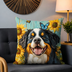 Rustic Dog Sunflower Farmhouse Decor Gift Cushion