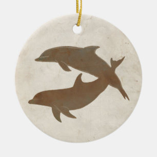 Rustic Dolphins Beach Wedding Ceramic Ornament