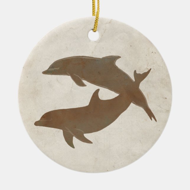 Rustic Dolphins Beach Wedding Ceramic Ornament (Front)