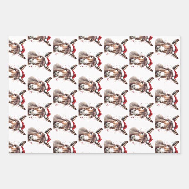Rustic Donkey Christmas Gift Packaging Wrapping Paper Sheet (Front)