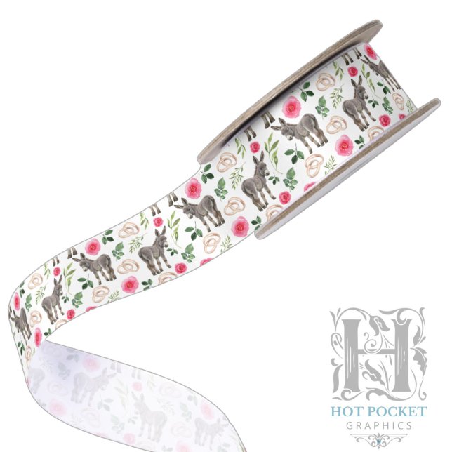Rustic Donkey Floral Pink Satin Ribbon (Creator Uploaded)