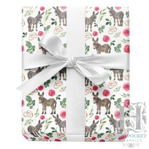 Rustic Donkey Floral Pink Wrapping Paper