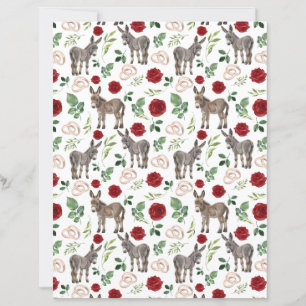 Rustic Donkey Floral Red Scrapbook Paper