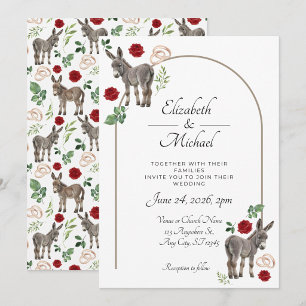 Rustic Donkey Floral Red Wedding Invitation