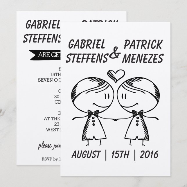 Rustic Doodle Gay Wedding Invitation (Front/Back)