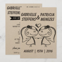 Rustic Doodle Lesbian Wedding Invitation