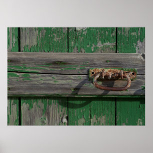 Rustic Door Handle On Green Door Poster