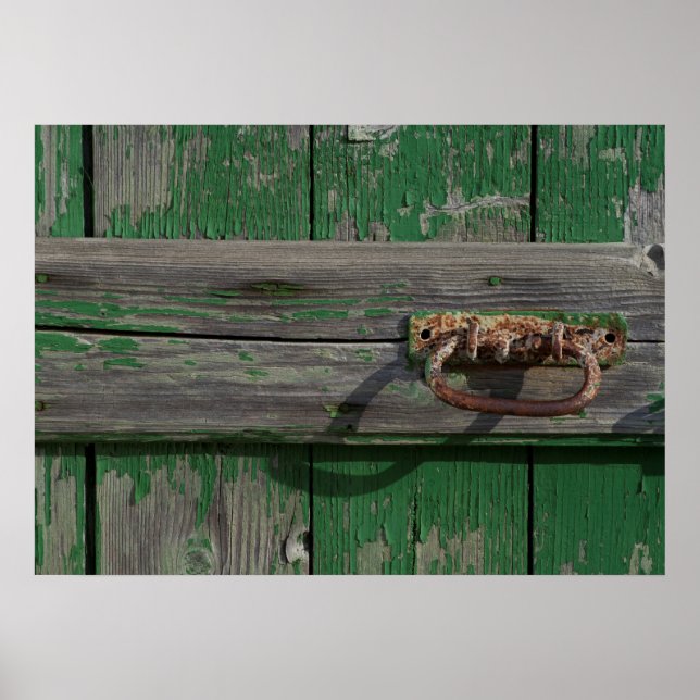 Rustic Door Handle On Green Door Poster (Front)