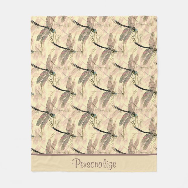 Rustic Dragonfly Art Design Pattern Fleece Blanket (Front)