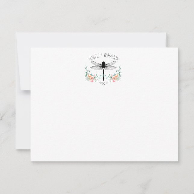 Rustic Dragonfly Floral Note Card (Front)