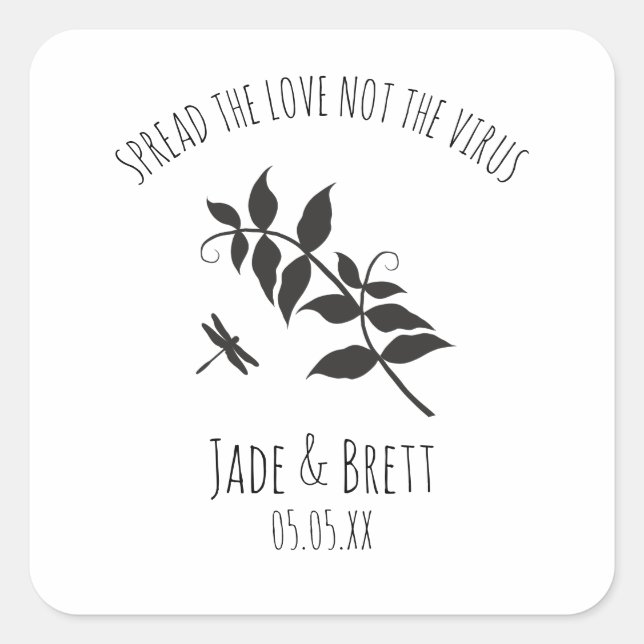 Rustic Dragonfly Pandemic Wedding Sanitizer Gel Square Sticker (Front)