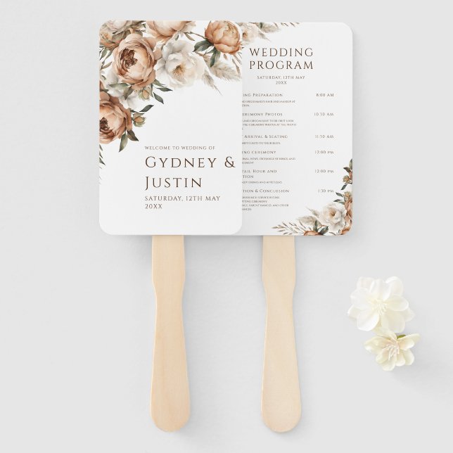 Rustic Dread Floral Pampas Wedding Programs Hand Fan (Front and Back)