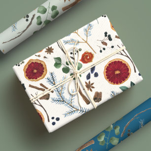 Rustic Dried Botanicals Woodsy Winter Holiday Wrapping Paper Sheet