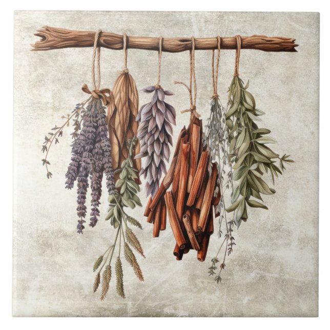 Rustic Dried Herbs  Ceramic Tile (Front)