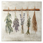 Rustic Dried Herbs Faux Texture Simple  Ceramic Tile<br><div class="desc">Rustic faux texture background with drying herbs hanging on a branch. Simple minimalistic design.  A vintage country look.  Perfect for your country French or cottage farmhouse home.</div>