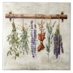 Rustic Dried Herbs Faux Texture Vintage Ceramic Tile<br><div class="desc">Rustic faux texture background with drying herbs hanging on a branch. A vintage country look.  Perfect for your country French or cottage farmhouse home.</div>