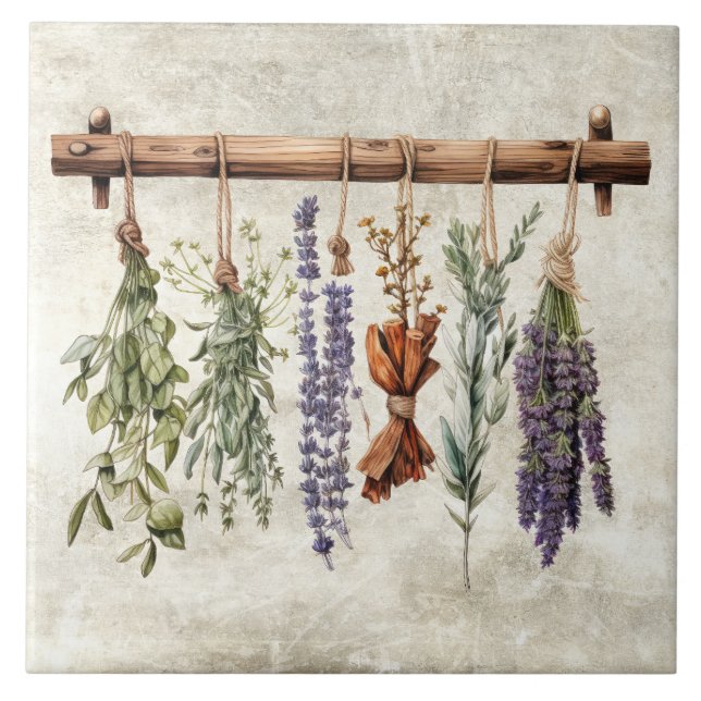 Rustic Dried Herbs Faux Texture Vintage Ceramic Tile (Front)