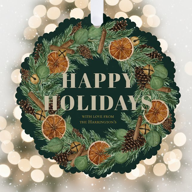 Rustic Dried Orange Pine Wreath Keepsake Green  Tree Decoration Card (Creator Uploaded)