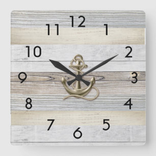 Rustic Driftwood Anchor Square Wall Clock