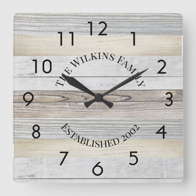 Rustic Driftwood Personalised Square Wall Clock (Front)