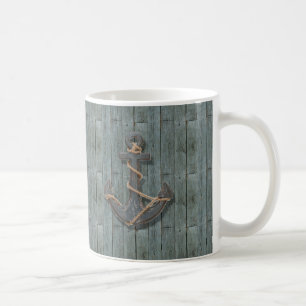 Rustic driftwood Teal Beach Wood nautical anchor Coffee Mug