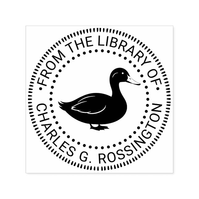 Rustic Duck Standing Library Book Name Self-inking Stamp (Design)