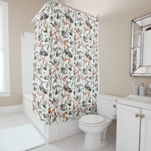 Rustic Ducks, Geese, Rabbits, Autumn Leaves Shower Curtain