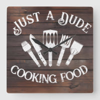 Rustic ‘Dude Cooking Food’ Wall Clock – Funny BBQ