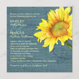 Rustic Dusky Blue Sunflower Wedding Invitation