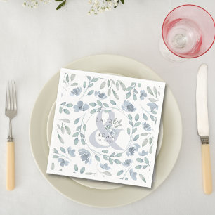 Rustic Dusty Blue Ampersand & Floral Wedding Napkin