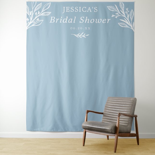 Rustic Dusty Blue Backdrop Bridal Shower Tapestry (In Situ)
