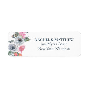Rustic Dusty Blue Blush Watercolor Floral Wedding Return Address Label