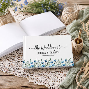 Rustic Dusty Blue Boho Chic Wildflowers Wedding Guest Book