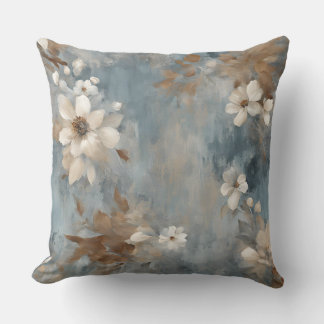 Rustic Dusty Blue Brown Cream Farmhouse Floral Cushion