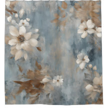 Rustic Dusty Blue Brown Cream Farmhouse Floral