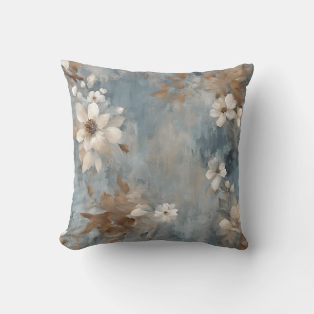 Rustic Dusty Blue Brown Cream Farmhouse Floral Sm Cushion (Front)