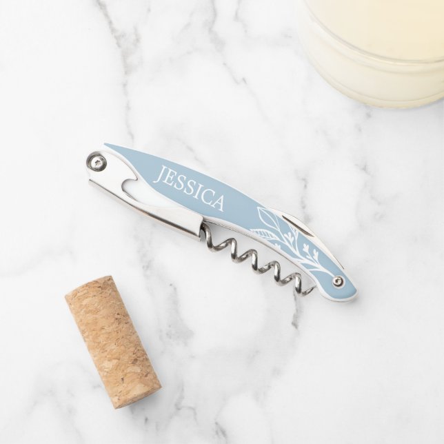 Rustic Dusty Blue Cork Screw Wine Bottle Opener (Front)