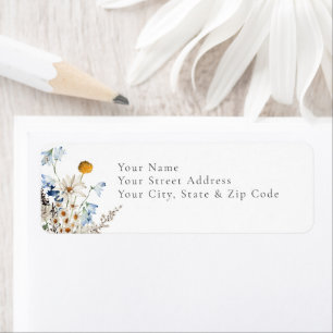 Rustic Dusty Blue Daisies & Wildflowers Shower Return Address Label