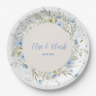 Rustic Dusty Blue Delicate Wildflower Wedding Paper Plate