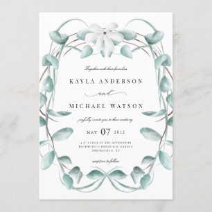 Rustic Dusty Blue Eucalyptus Greenery Wedding Invitation