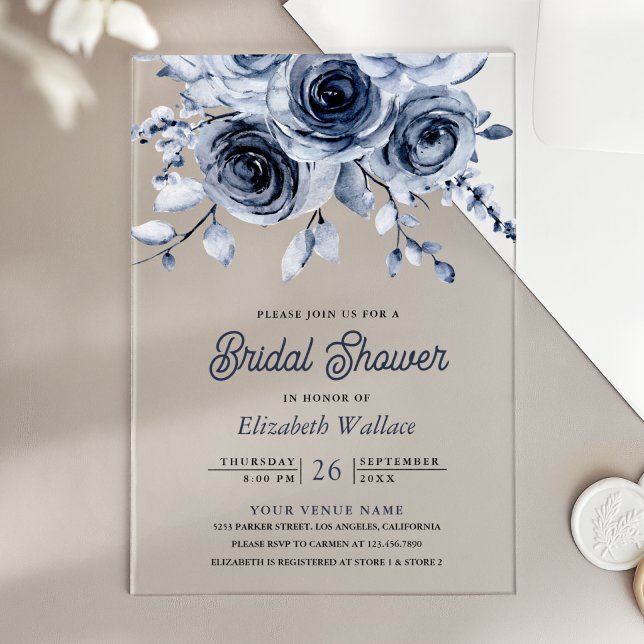 Rustic Dusty Blue Floral Bridal Shower Acrylic Invitations (Creator Uploaded)