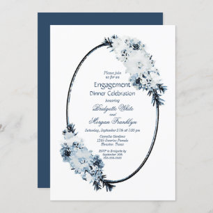 Rustic Dusty Blue Floral Engagement Dinner Party Invitation