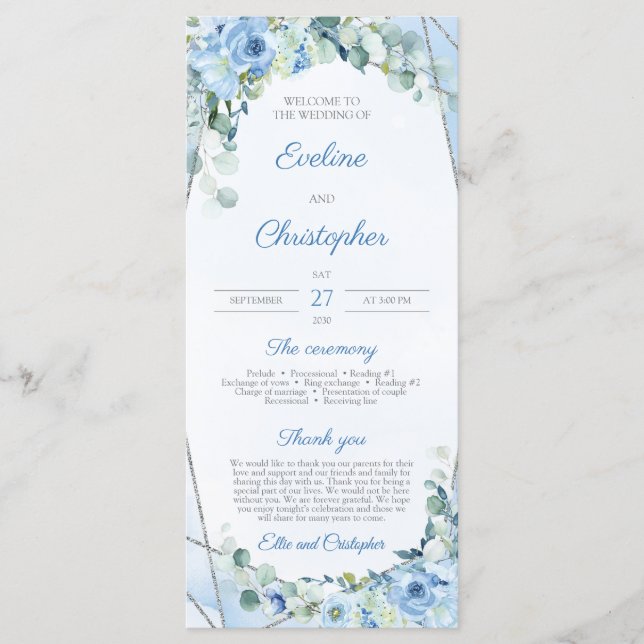 Rustic Dusty Blue Floral Silver Geometric Program (Front)