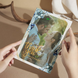 Rustic Dusty Blue Floral Thank You Card - Photo