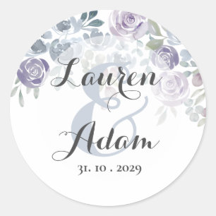 Rustic Dusty Blue Floral Watercolor Wedding   Classic Round Sticker