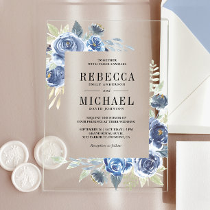 Rustic Dusty Blue Floral Wedding Acrylic Invitations