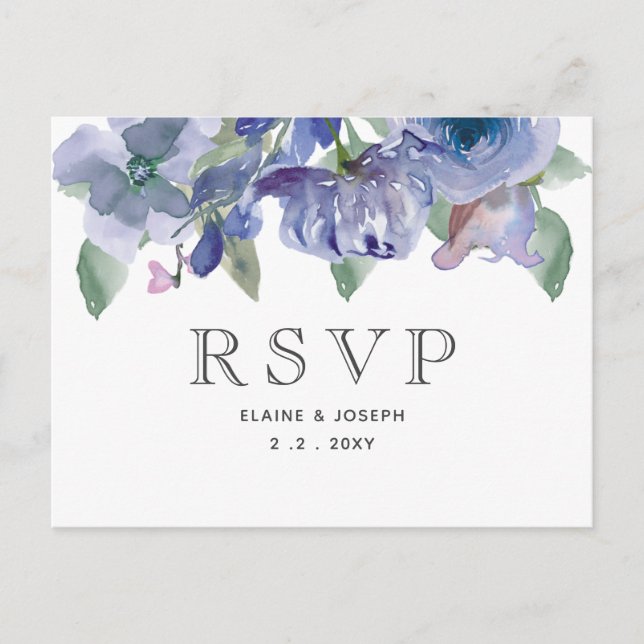 Rustic Dusty Blue Floral Wedding  Invitation Postcard (Front)