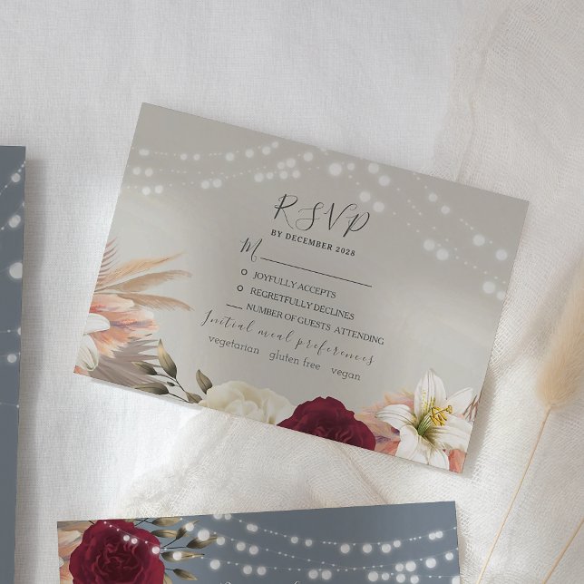 Rustic Dusty Blue Floral Wedding RSVP Card (Creator Uploaded)