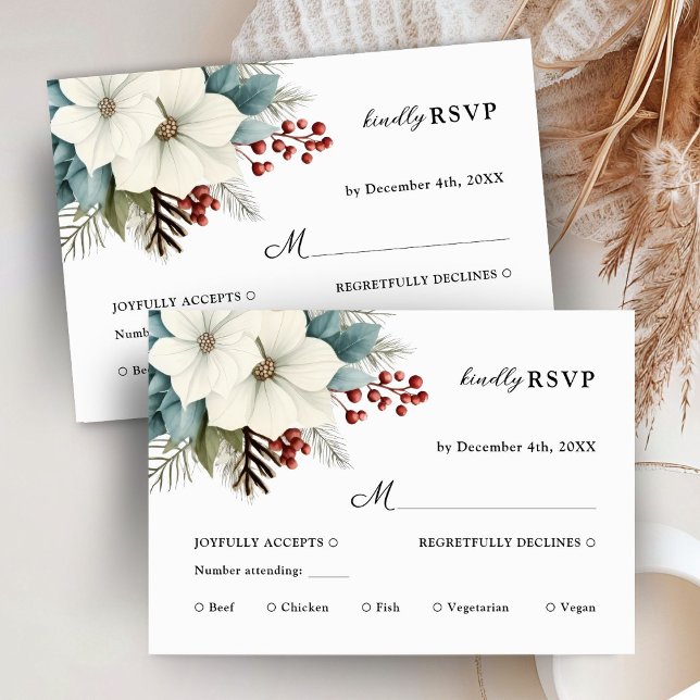 Rustic Dusty Blue Floral Winter Wedding RSVP Card (Creator Uploaded)